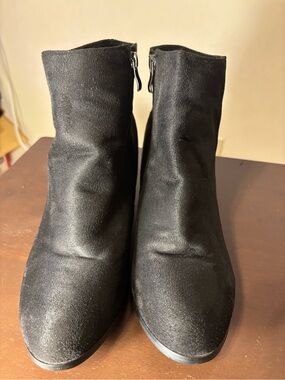 Black Ankle Booties Chunky Block Heel Side Zip Women’s Size 42 (Size 11) 2inch